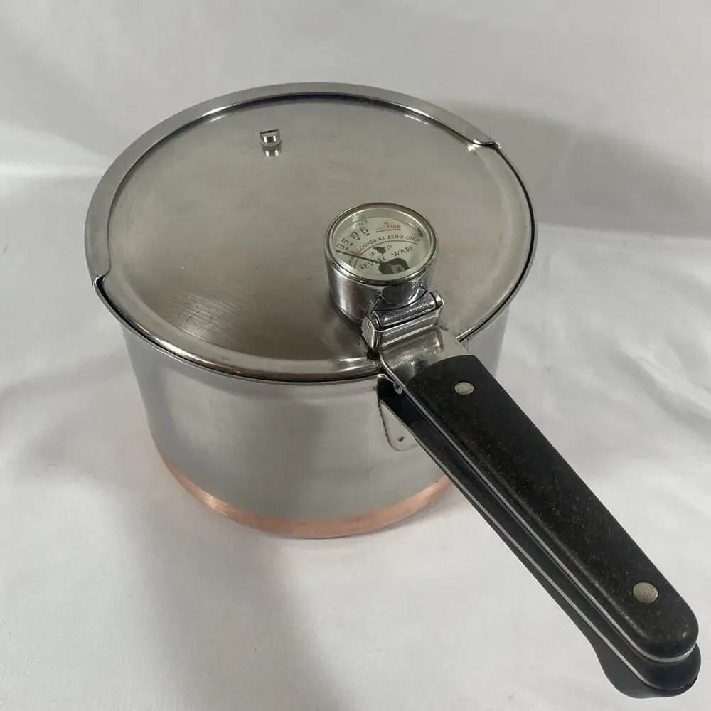 Revere Ware 4qt Copper Bottom Pressure Cooker Double Ring Stainless Steel